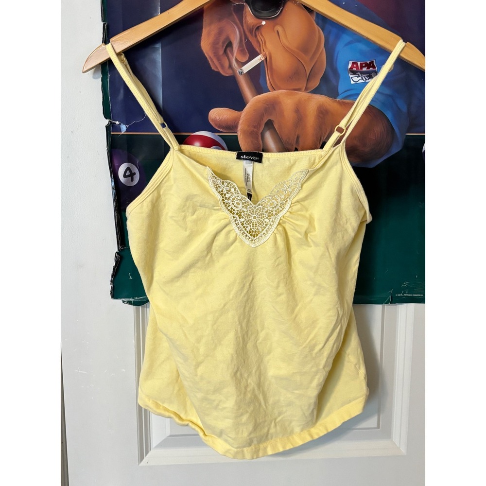 Steve Yellow Lace Crochet V-Neck Cami Tank Top Adjustable Straps Womens Large